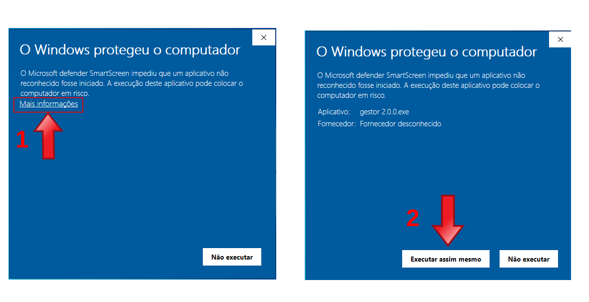 Instruções visuais para liberar e instalar o aplicativo no Windows